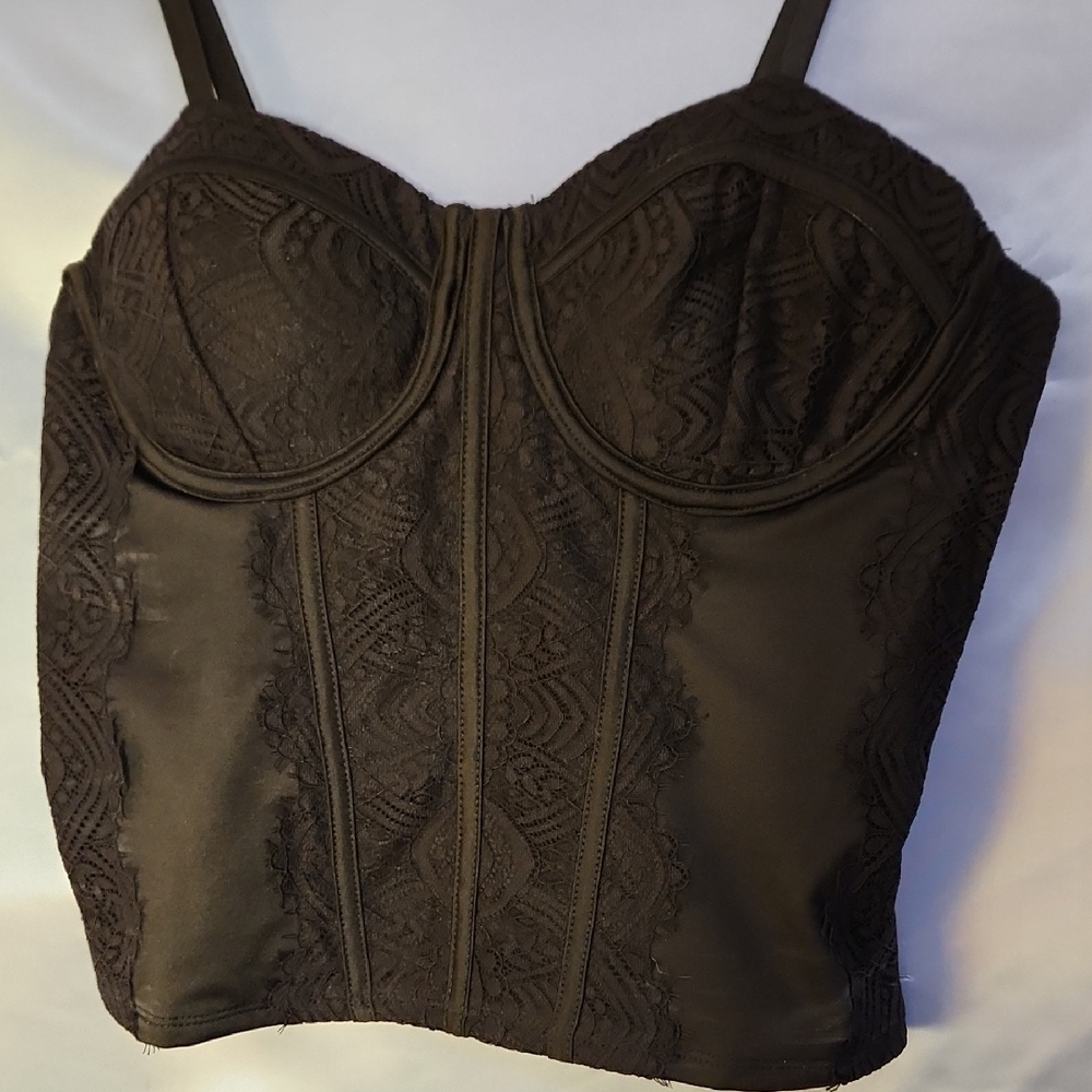 NWOT Sexy Black Bustier Cami With Lace Size 8/10 - Picture 4 of 7